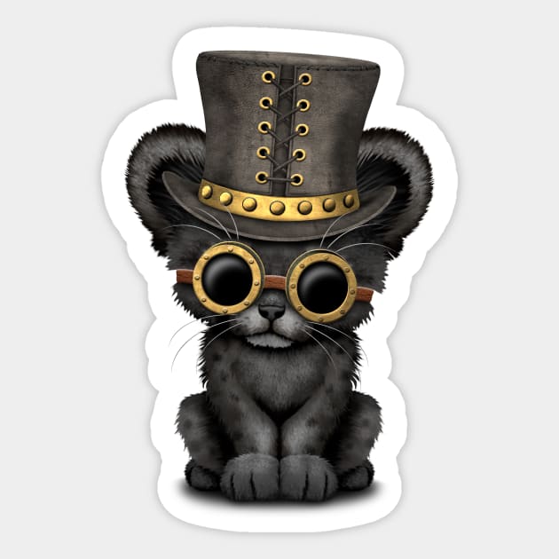 Steampunk Black Panther Cub Sticker by jeffbartels